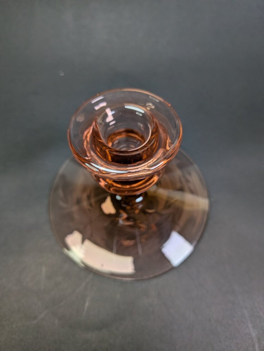 Vintage 1930s Depression Elegant Pink Glass Candle Holder / Pedestal Stand - Picture 12 of 16